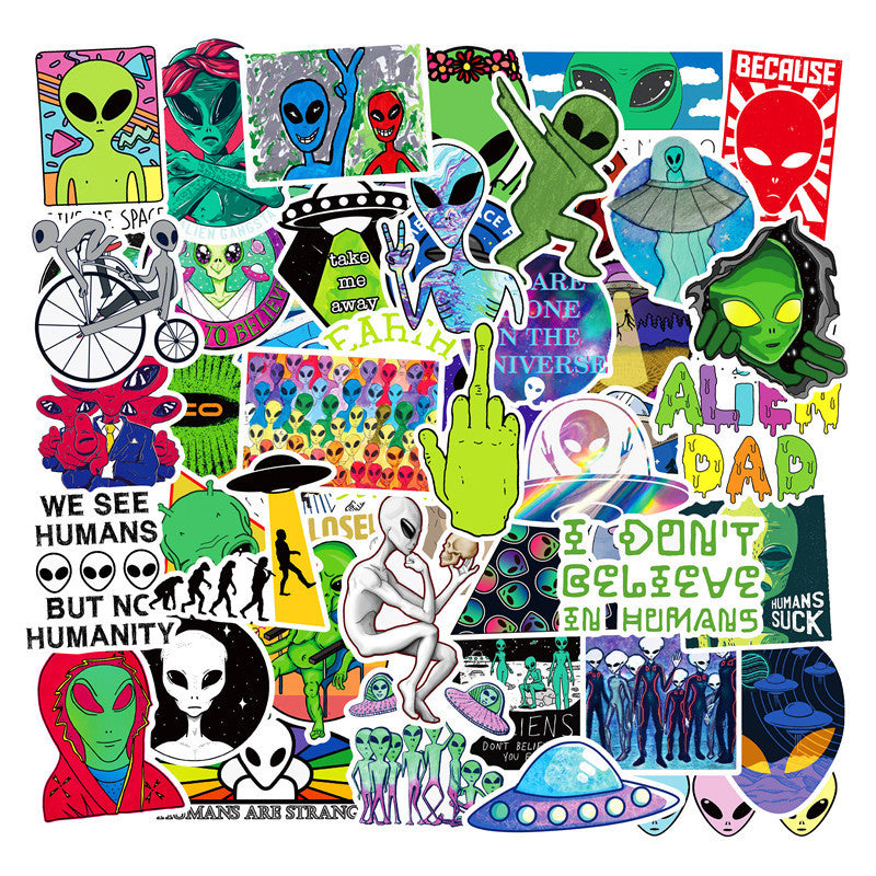 50 Installed Aliens Sticker UFO Trolley Skateboard Laptop Stickers Hand Account Stickers