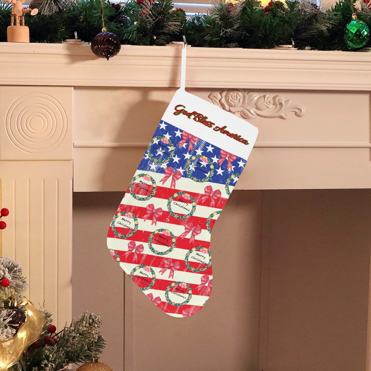 God Bless America Christmas Stocking (Made in Queen) By Cozy Winter Store