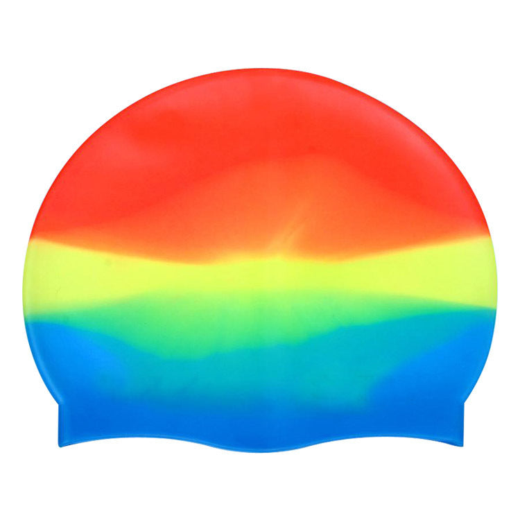 Silicone Swimming Cap Gradient Color Blocking Waterproof Printing