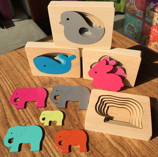 Children's Big Animal Multi-layer Thickened Wooden Puzzle Toy