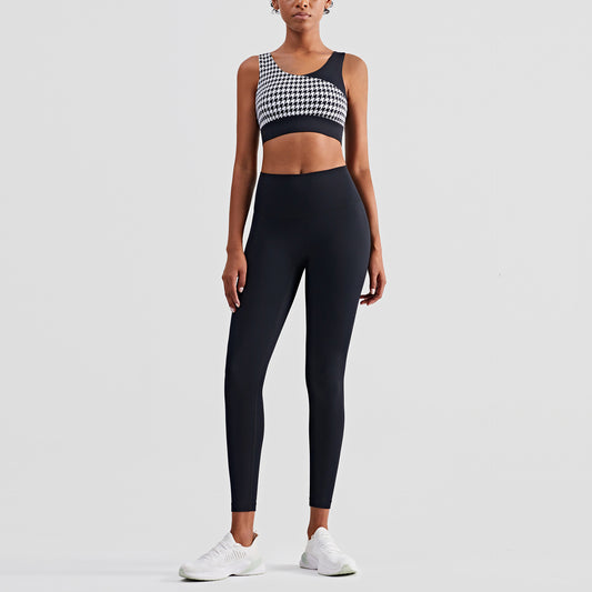 Houndstooth Nude Yoga Clothes Fitness Suit Women