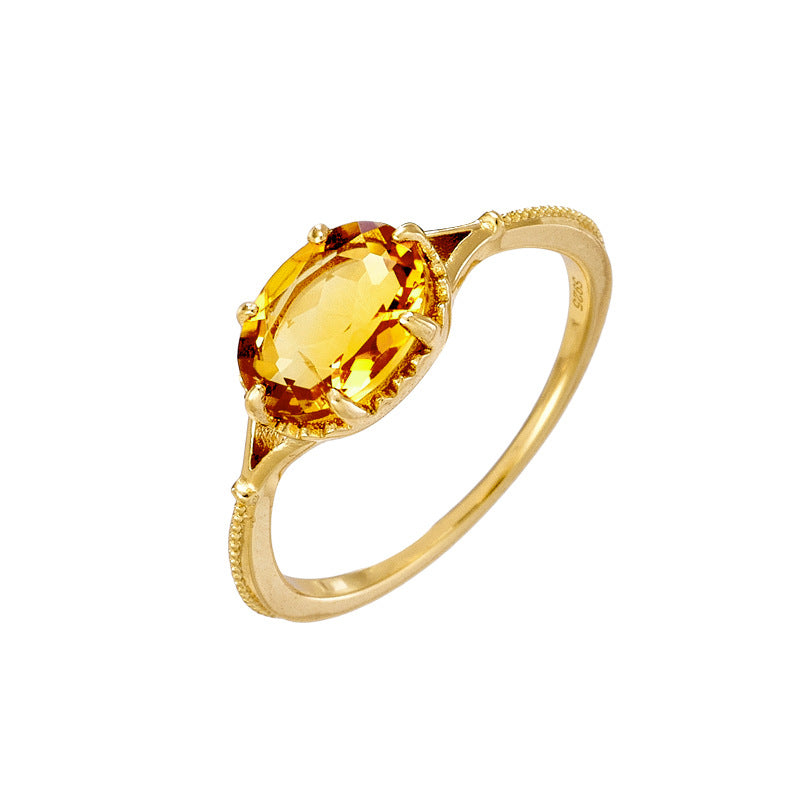 Retro Women's S925 Silver Plating K Gold Citrine Ring