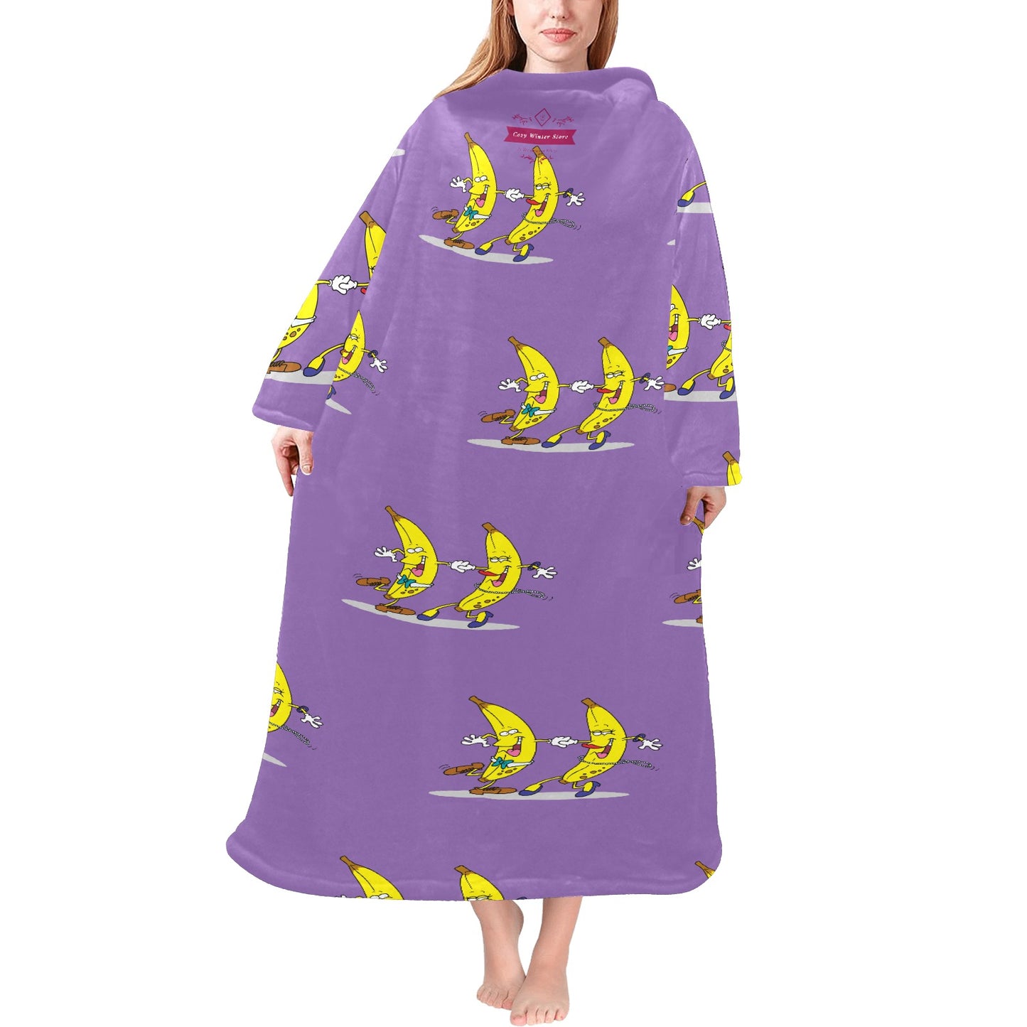 CWS Cozy Vibe Dancing Bananas Oversized Hoodie Blanket Robe with Sleeves for Adults by Cozy Winter Store