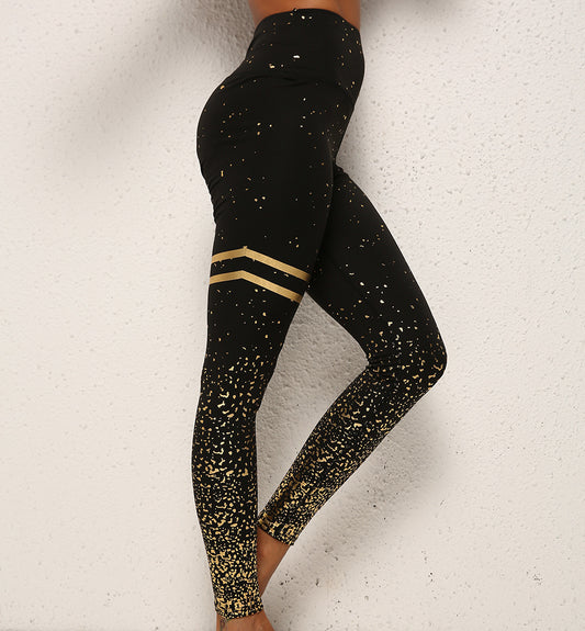 Leggings mit goldenem Punktstreifen-Print, Fitness, Po-Lifting, Laufen, Sport, Fitnessstudio, Yogahosen für Frauen, hohe Taille, Schlankheits-Leggings, enge Hosen