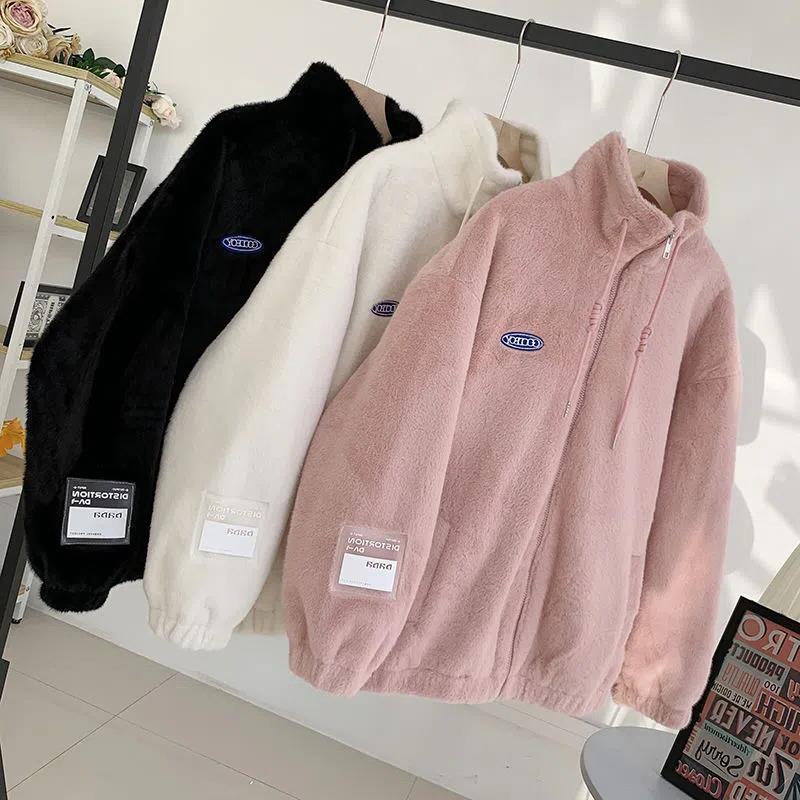 Faux Seto Pelz Lamm Wolle Plüsch Mantel Weibliche Fleece-gefüttert Verdickt Student Koreanischen Stil Lose Alle-matching