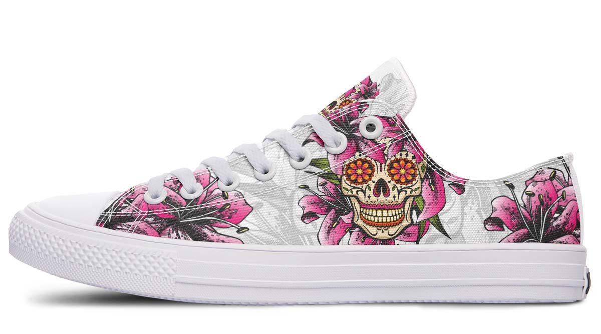 UrbanKick Modische Low-Top-Canvas-Schuhe mit Totenkopf-Blumen-Print für Paare