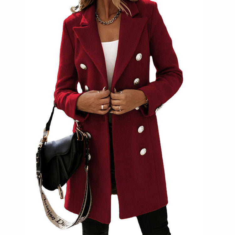 TimelessCollar: Fashion turndown collar jacket for women, an autumn-winter long-sleeved double-breasted woolen coat for a stylish and warm ensemble.