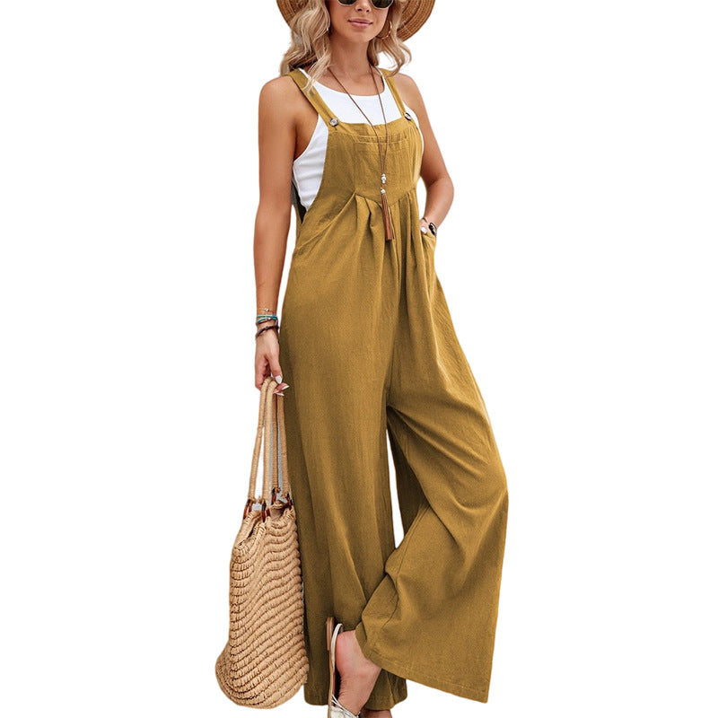 Damen Jumpsuit mit langen Trägerhosen, lässig, lockerer Strampler, Overalls mit Taschen