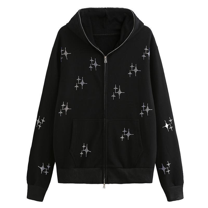 Loose XINGX Rhinestone Zipper Hooded Sweater