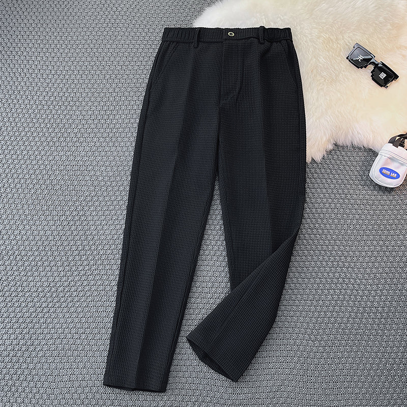 Waffle Casual Suit Pants Slim Fit Straight Leg Pants