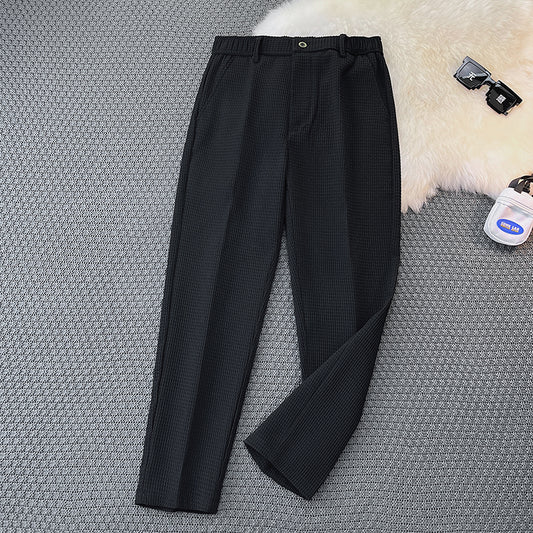 Waffle Casual Suit Pants Slim Fit Straight Leg Pants