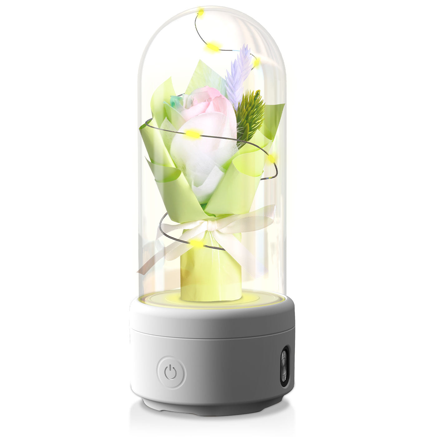 Kreatives 2-in-1-Blumenstrauß-LED-Licht und Bluetooth-Lautsprecher Muttertagsgeschenk Rose leuchtendes Nachtlicht-Ornament in Glasabdeckung