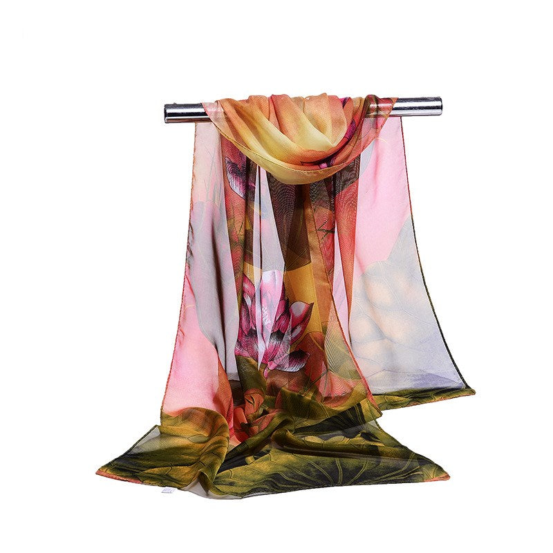 Women's Lotus Print Long Scarf Shawl