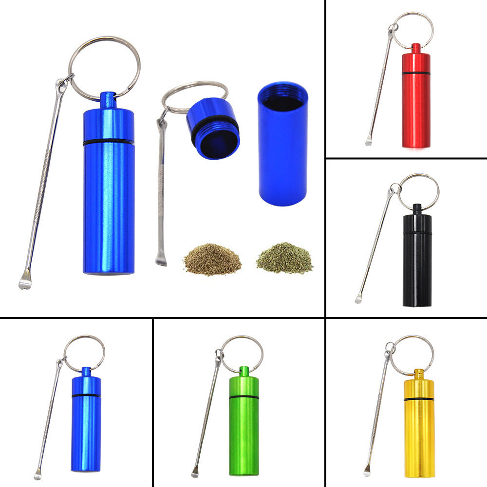 Aluminum Storage Bottle With Spoon And Keychain Portable Medicine Box