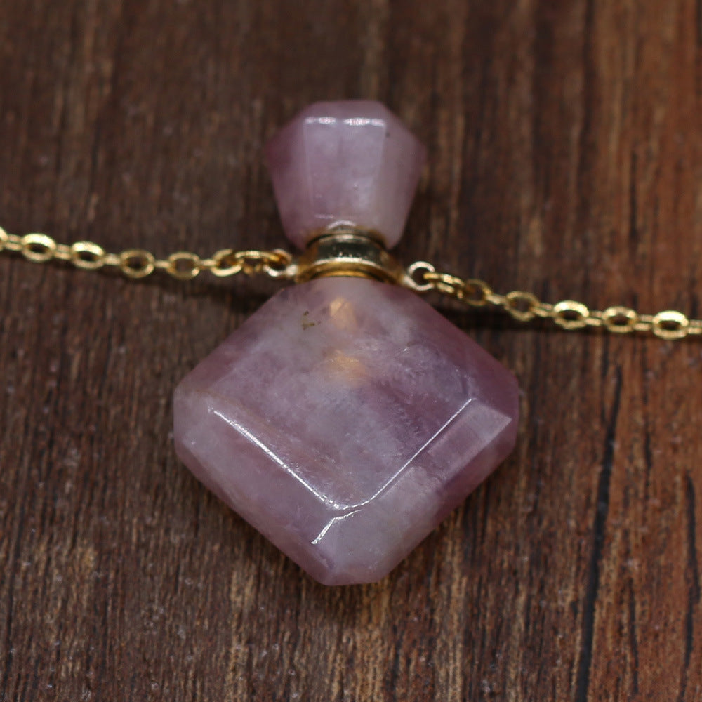 Essence Elysium: Natural Sem-Precious Stone Perfume Bottle Pendant Necklace.