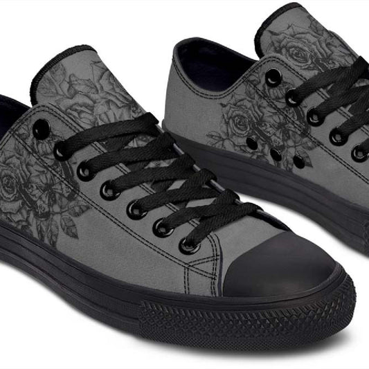 UrbanKicks Black Flower Fashion Printed Couple High Top Canvas Shoes