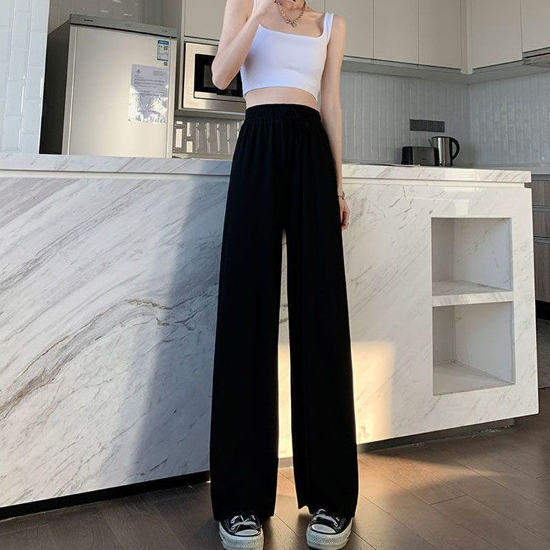 Women's Fashion Casual High Waist Drooping Straight Casual Trousers