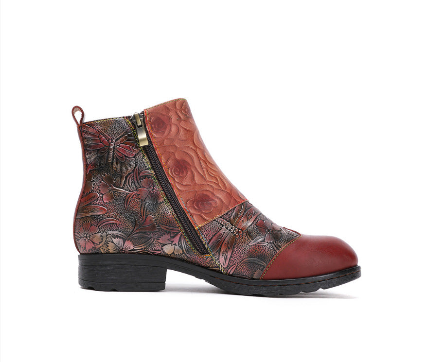 Retro Fashion Flat Bohemian Stitching Ankle Boots