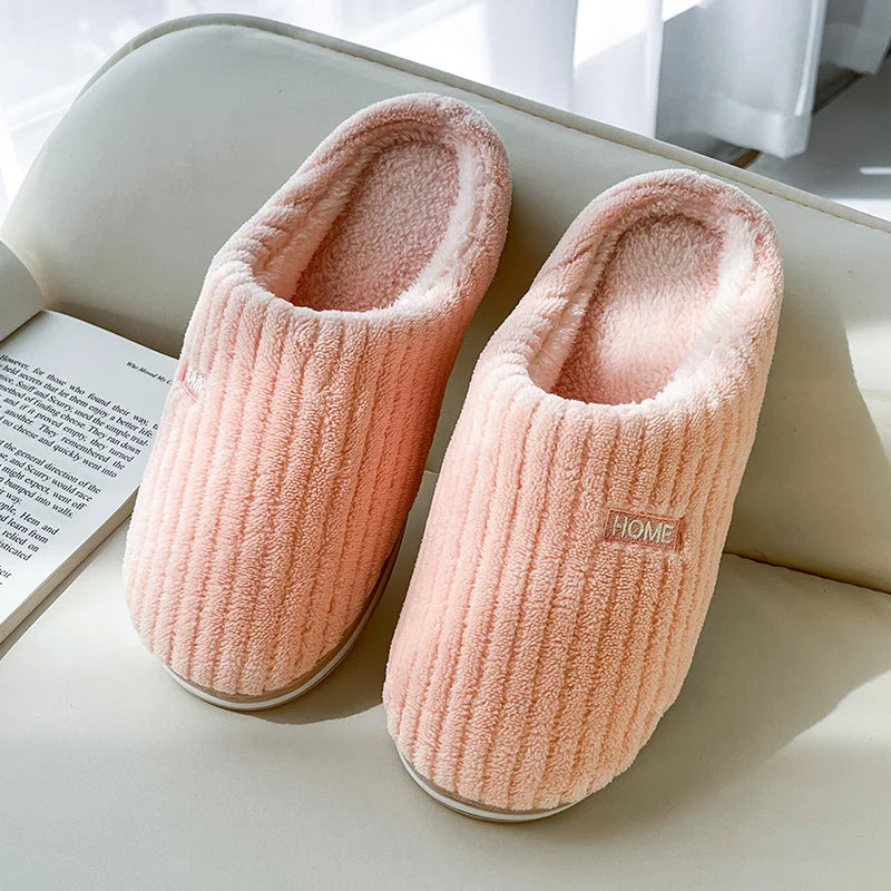 WarmEase: Solid color, simple cotton slippers for non-slip winter warmth. Perfect for households, indoors, couples, and women's comfort.