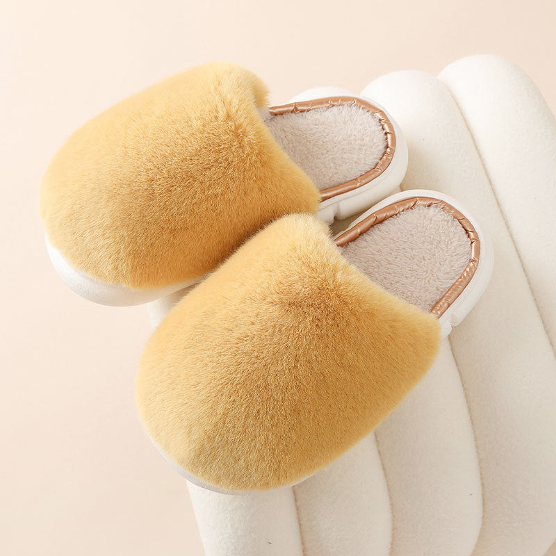 FuzzFluff: Winter warm fuzzy house slippers with plush faux rabbit fur for cozy bedroom comfort.