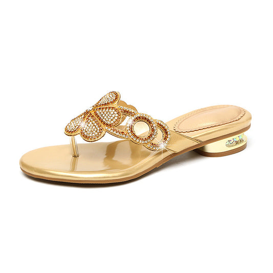 Flat Heel Rhinestone  Toe Flip Flops