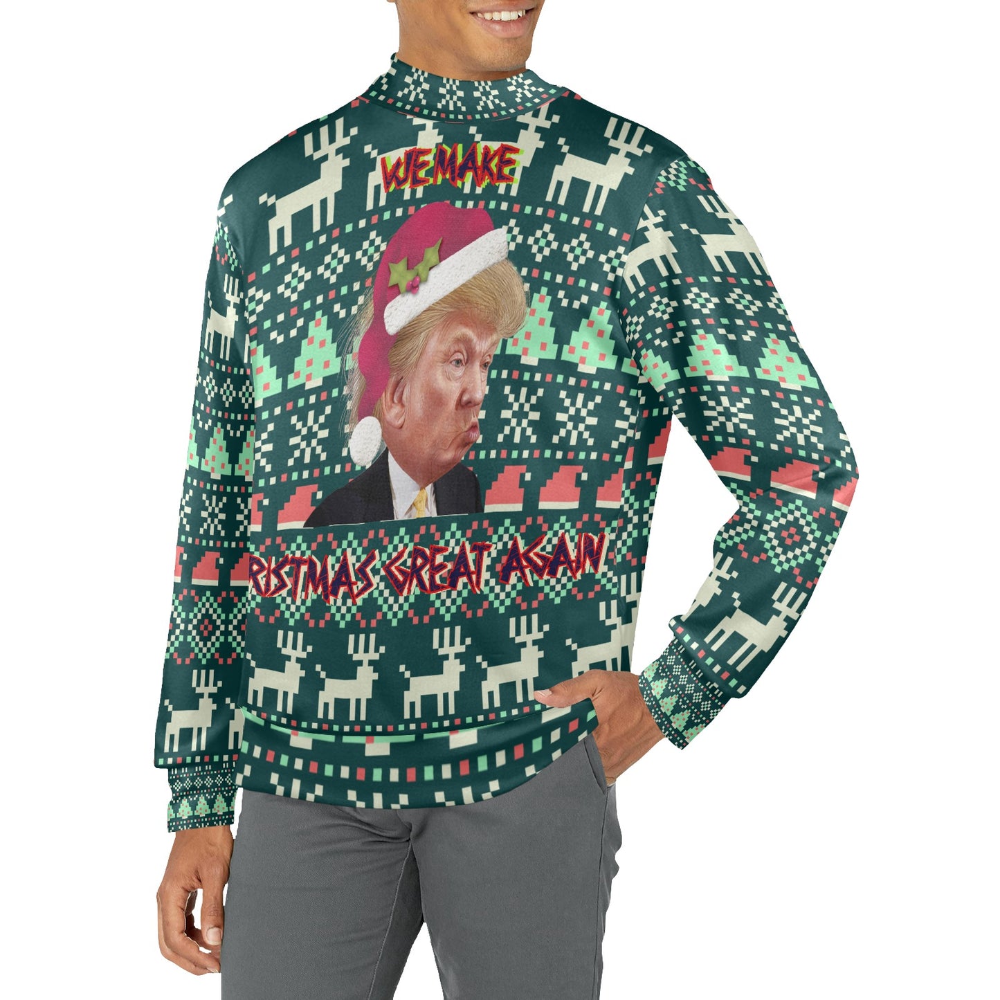 CWS Cozy Sweaters DT "We Make Christmas Great Again" Ugly Christmas Sweater Men's  All Over Print Mock Neck Sweater by Cozy Winter Store