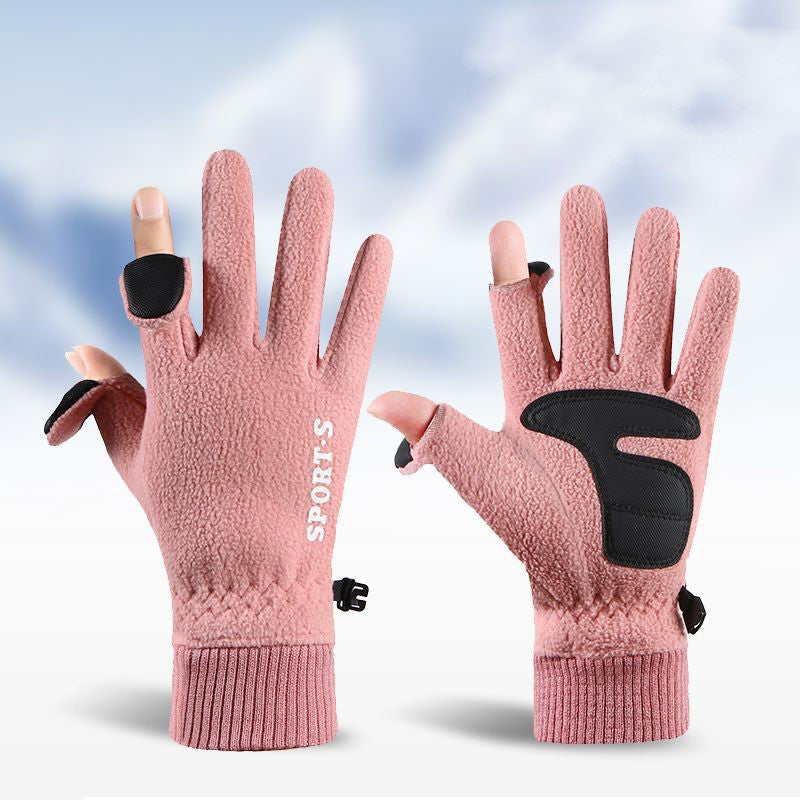 Outdoor-Skihandschuhe, Winter-Polarfleece-Klapphandschuhe, Winterhandschuhe für Herren und Damen sowie verdickte, warme Touchscreen-Handschuhe aus Samt