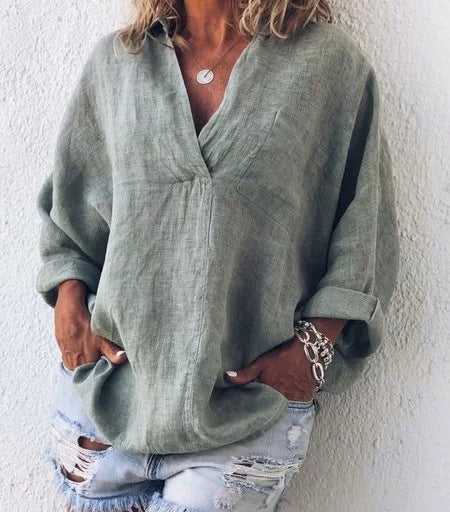 Effortless Style: Women's long sleeve pullover shirt.