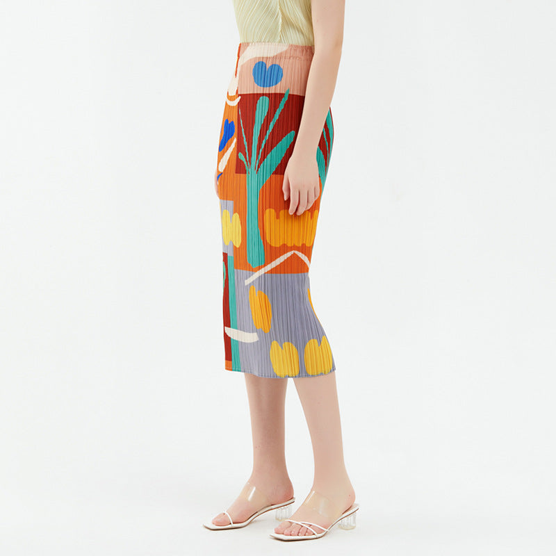 Women's Summer Printed Pleated Skirt