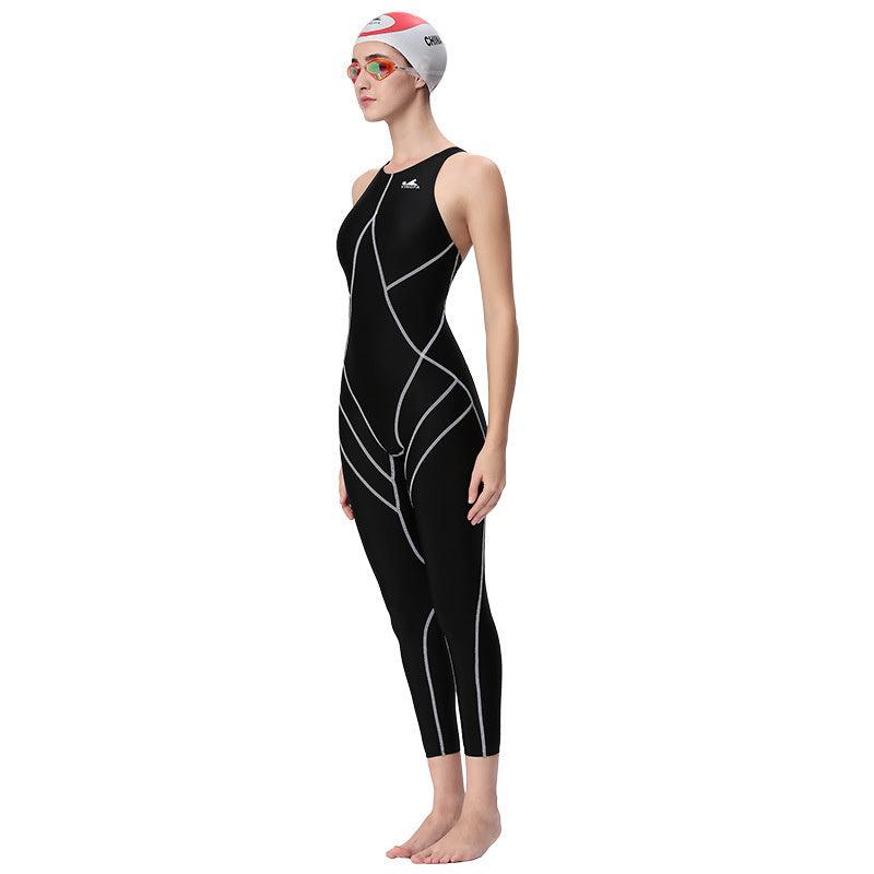 One-piece Silk Quick-drying Fabric Professional Training Competition Long Swimsuit