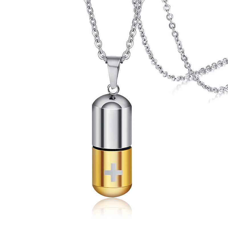 Essence Elysium: Stainless Steel Cylindrical Perfume Bottle Pendant.