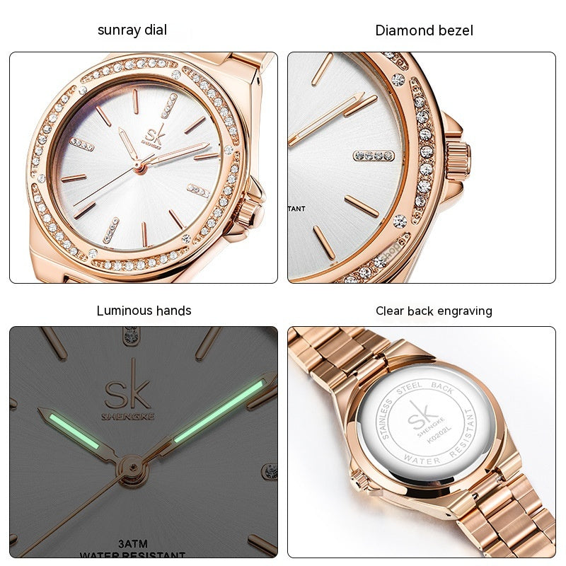 Women's Fashion Simple Zircon Quartz Watch