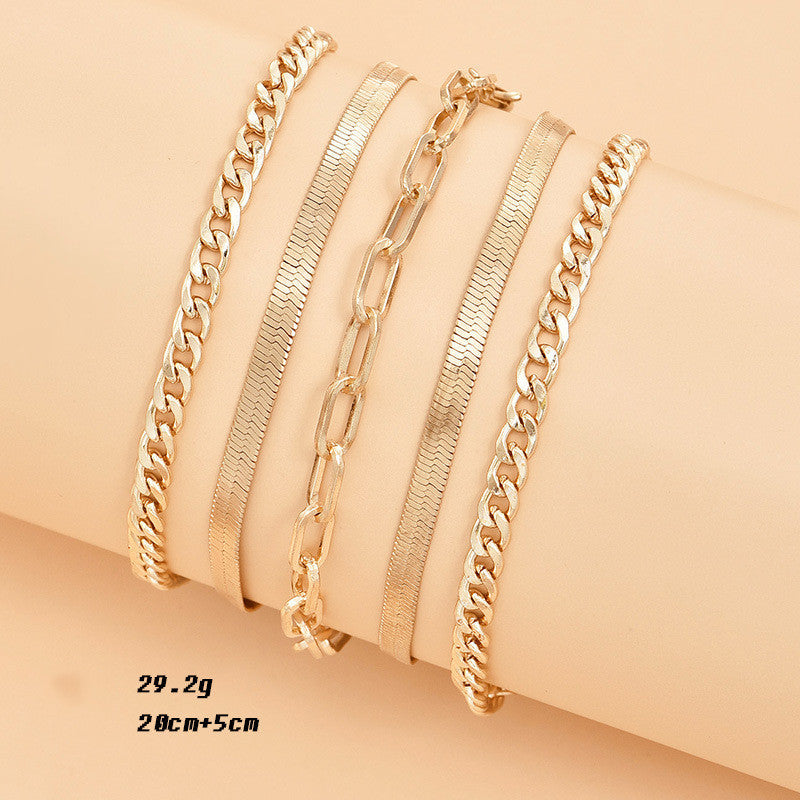 Europe And America Cross Border New Anklet Women's Fashion Multi-layer Metal Chain Anklet Set Combination Anklet