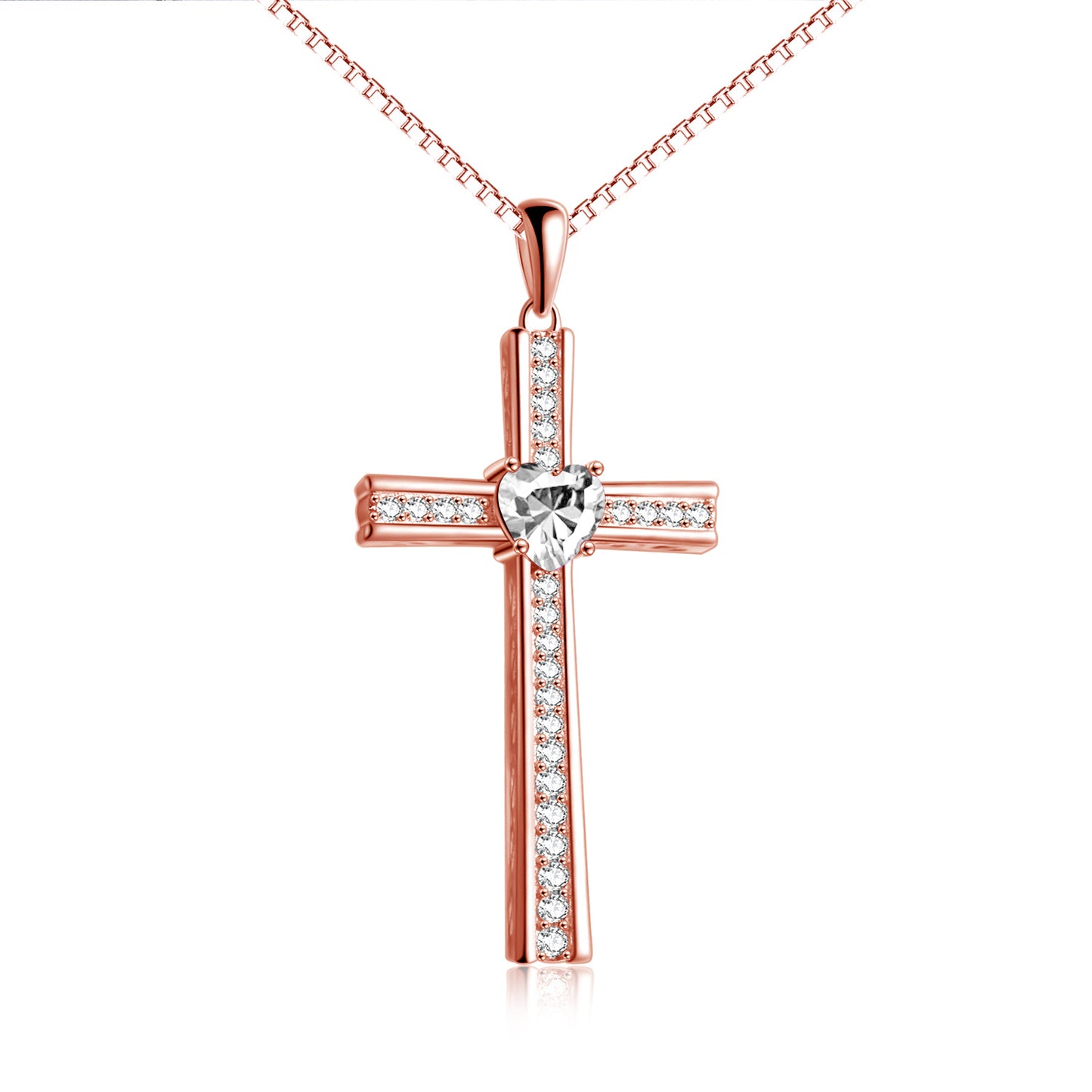 Halskette mit Kreuz und Geburtsstein, rosévergoldet, für Damen, Schmuck, Geschenke