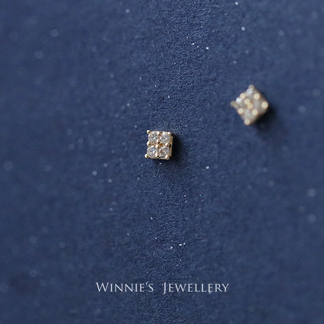 Simple Sterling Silver Plated Gold Inlaid Carbink Mini Square Stud Earrings All-matching Twin