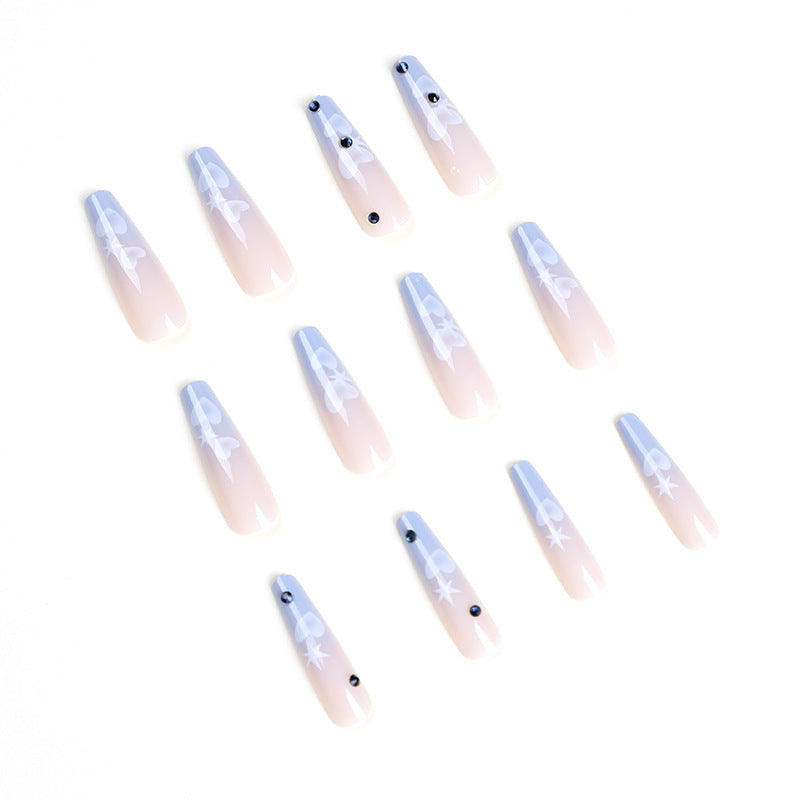 Wear Nail Nail Stickers Peach Heart Nail Tip Rhinestone Nails Patch False Nails Manicure Wear Nail