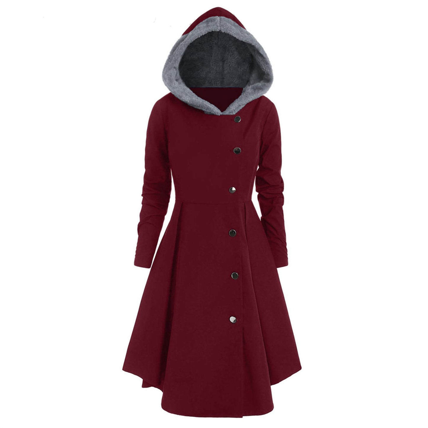 FestiveFlare: Bombshell-Weihnachts-Trenchcoat für Damen, ein langer Mantel mit Kapuze für einen stylischen und fröhlichen Look.