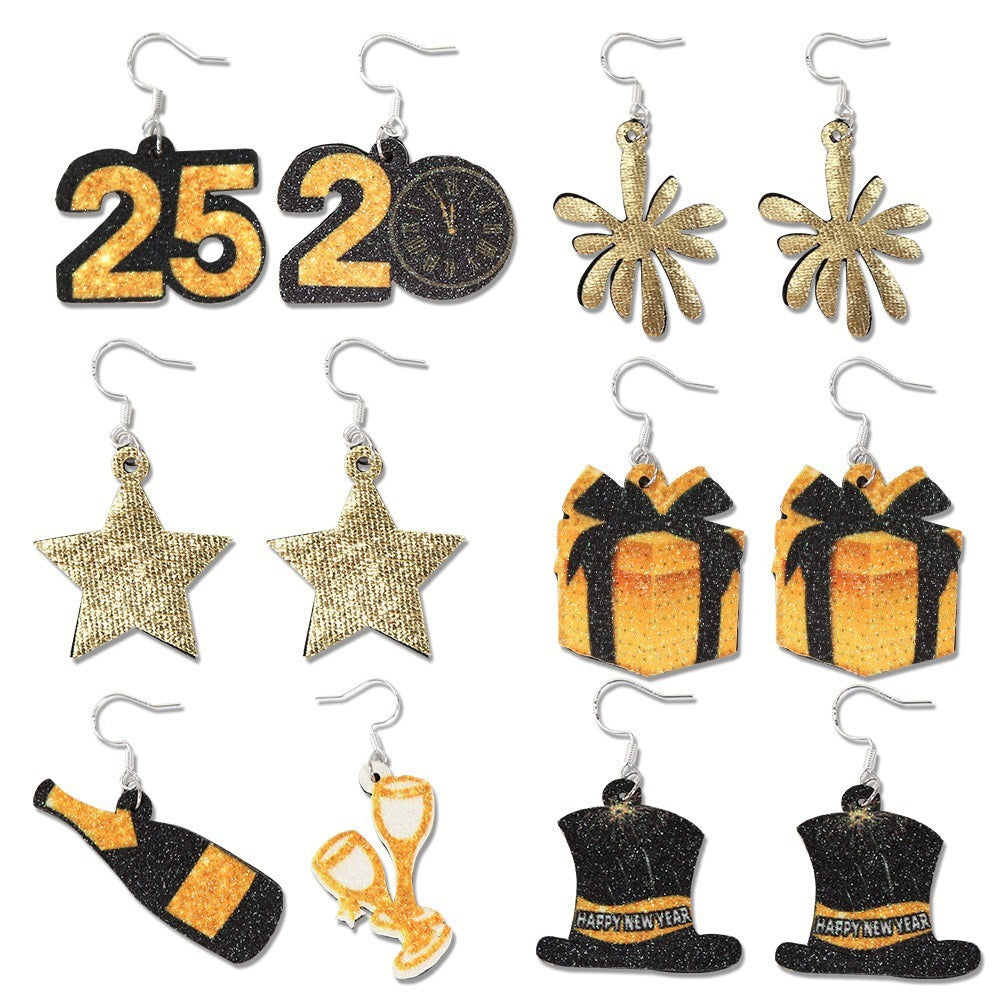 Black Gold Earrings Glitter XINGX Fireworks New Year Event Earrings