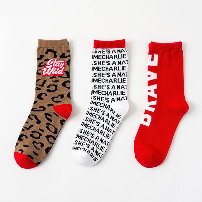 Whimsical Delights: Set of Three Women's Printed Cotton Socks - Playful Comfort for Your Everyday Style