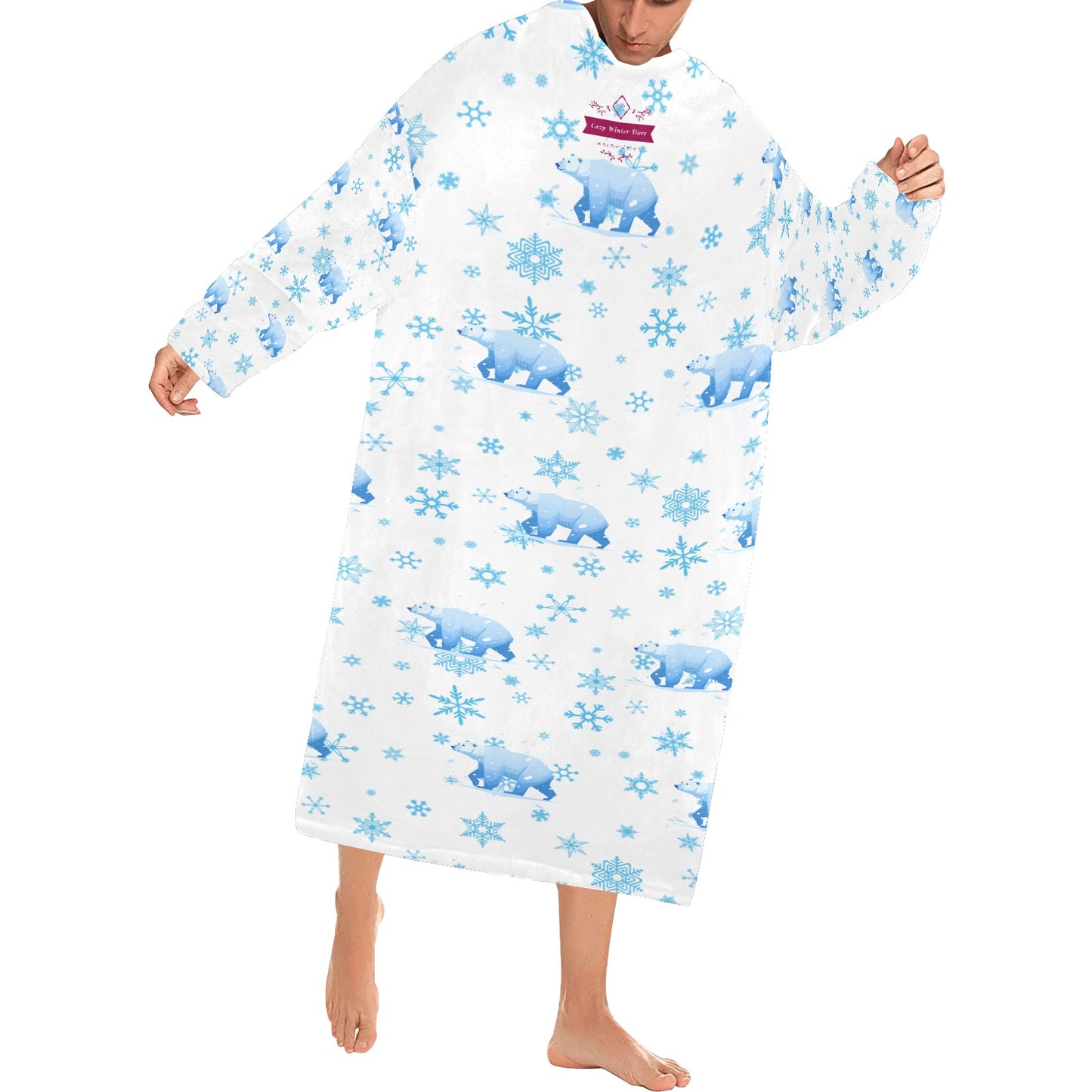 CWS Cozy Vibe  Bear & Snow Blanket Robe Oversized Hoodie with Sleeves for Adults by Cozy Winter Store