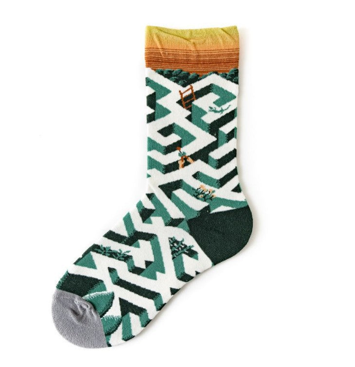 Trendy Mid-calf Artistic Illustration Socks