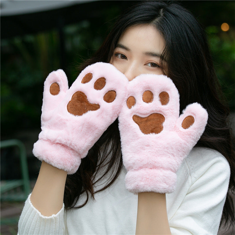 Cat's Paw Cute Plush Thickened Winter Women's Gloves