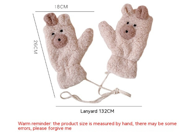 Winter Warm Cartoon Bear Plush Gloves Halter All-inclusive Cold Protection Fleece Thick