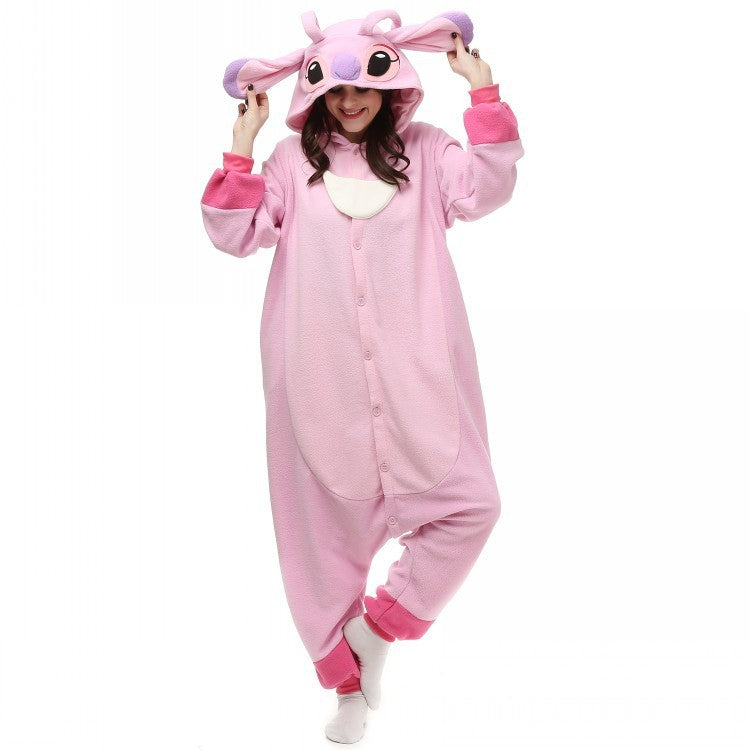 StitchDream: Blue and pink cartoon one-piece pajama for cozy nights.