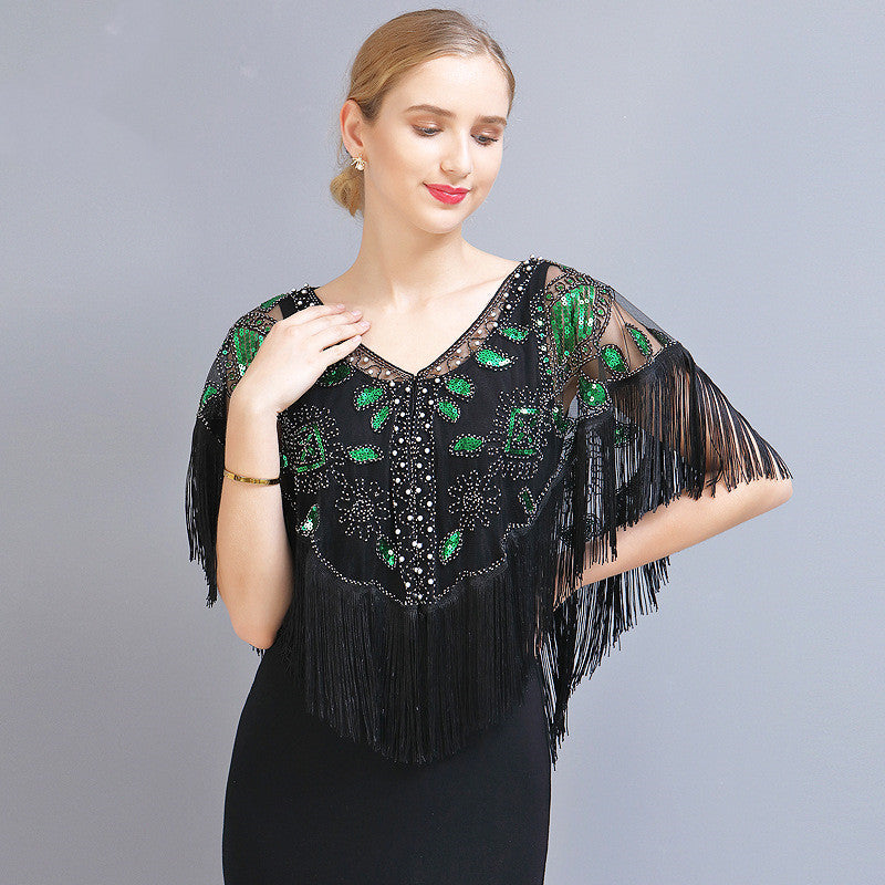 Tassel Shawl Vintage Sequined Cloak