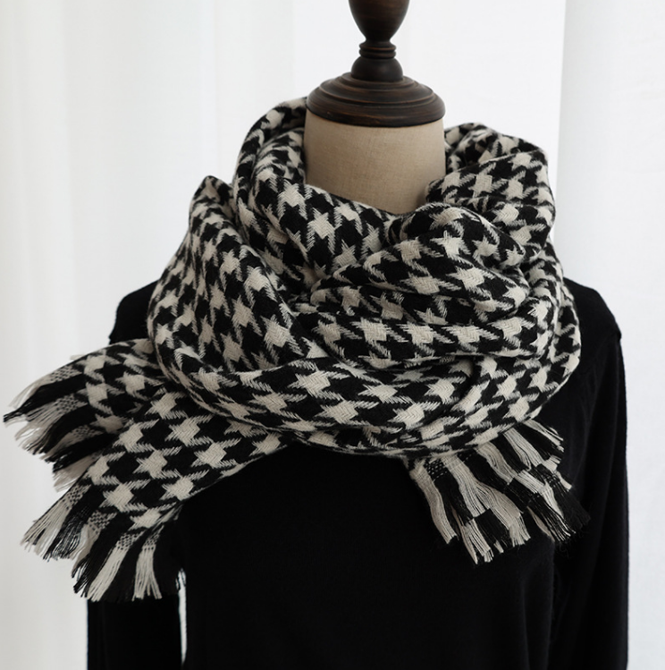 Houndstooth Cashmere Shawl Padded Warm Scarf