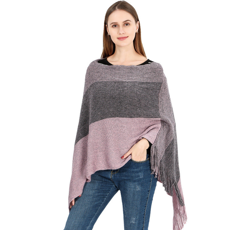 Knitted Shawl Cape Warm Tassel Cloak