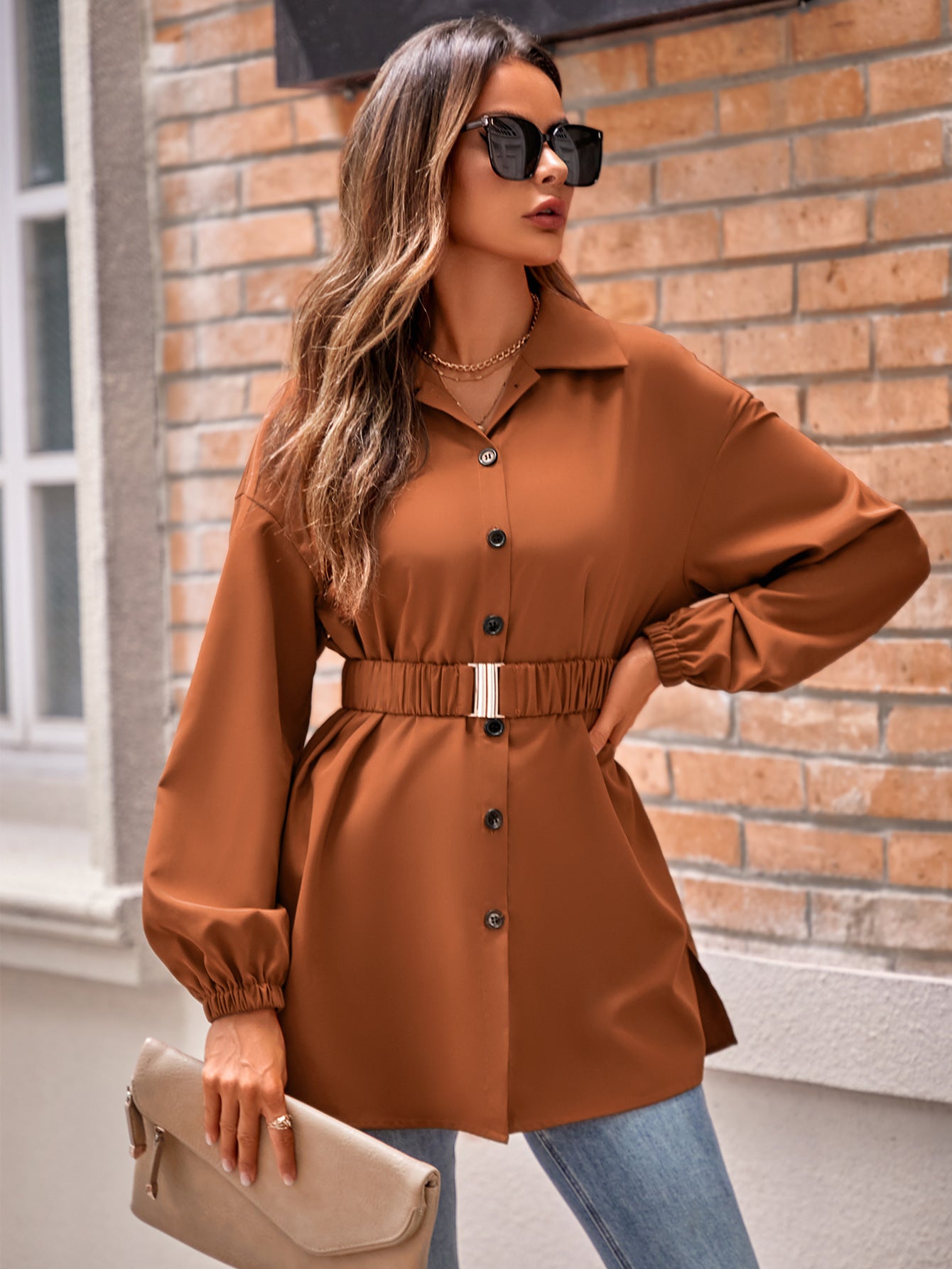 ClassicBelted: Single-breasted belt shirt coat for women, a versatile and stylish outerwear option.