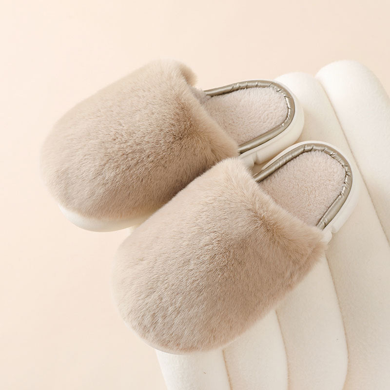 FuzzFluff: Winter warm fuzzy house slippers with plush faux rabbit fur for cozy bedroom comfort.