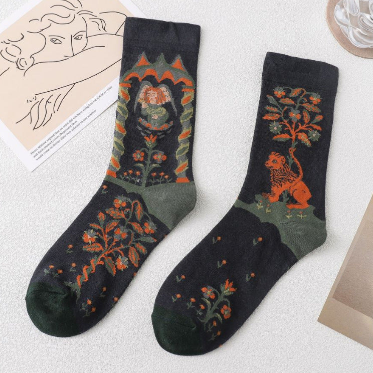 Trendy Mid-calf Artistic Illustration Socks